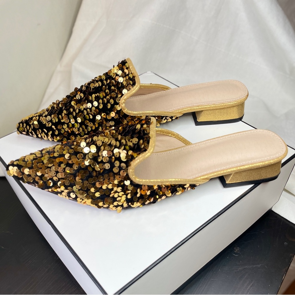 New! Gold Sequin chic mules /slides! WOMENS EU size-42